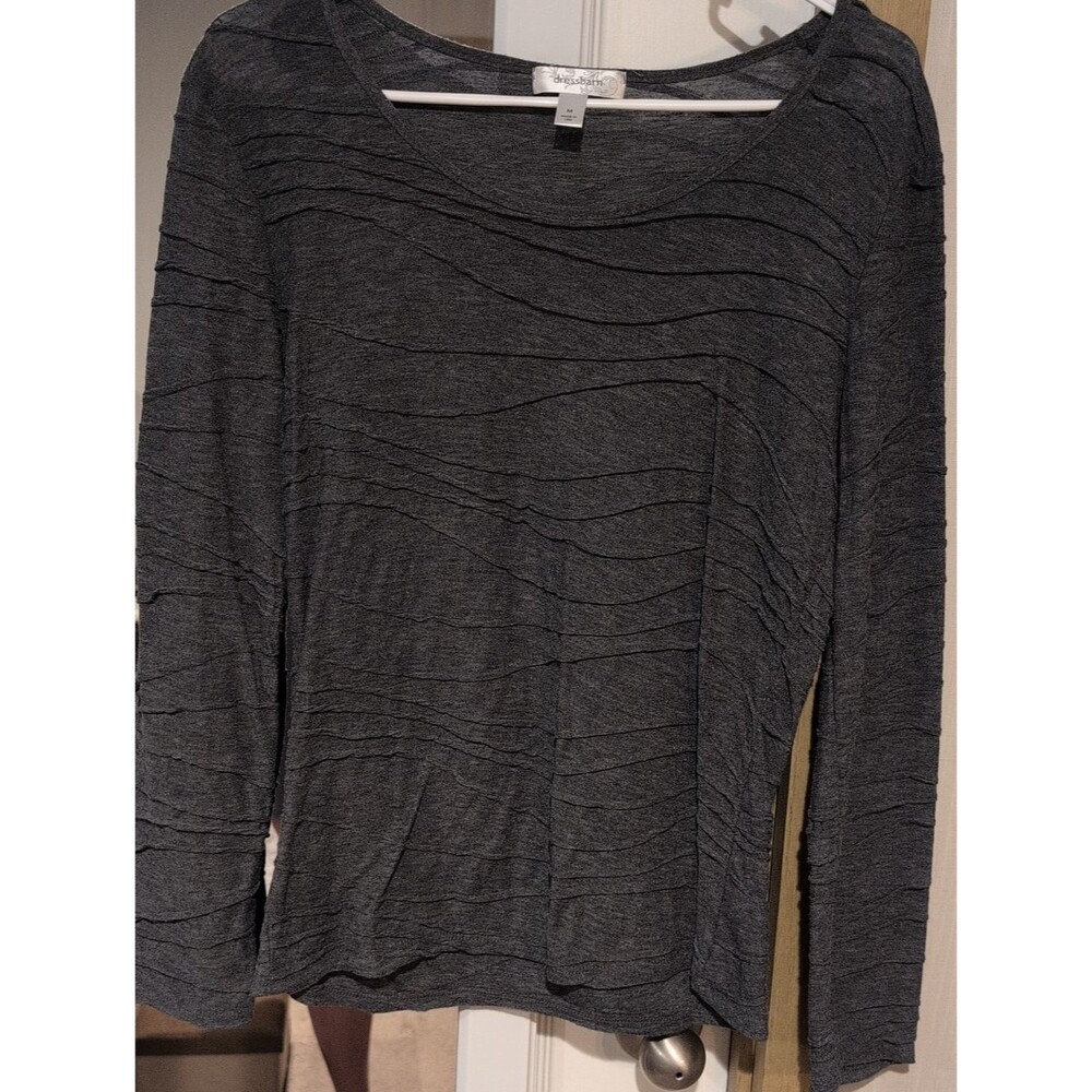 Dark Charcoal Ripple-Texture Long Sleeve Tee